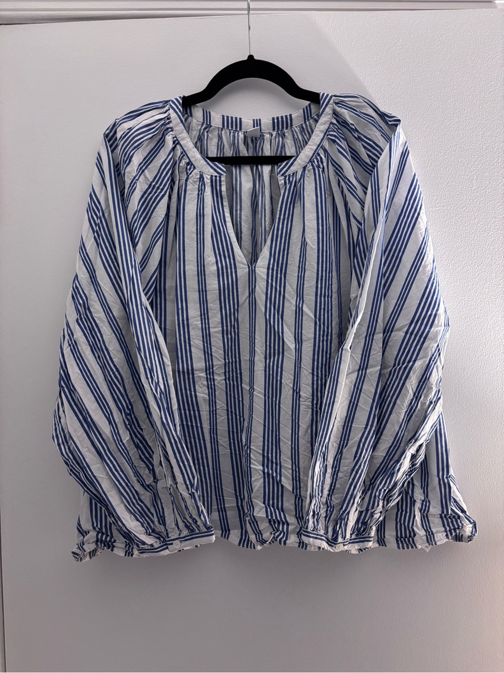 Old Navy Blue and White Striped Peasant Blouse
